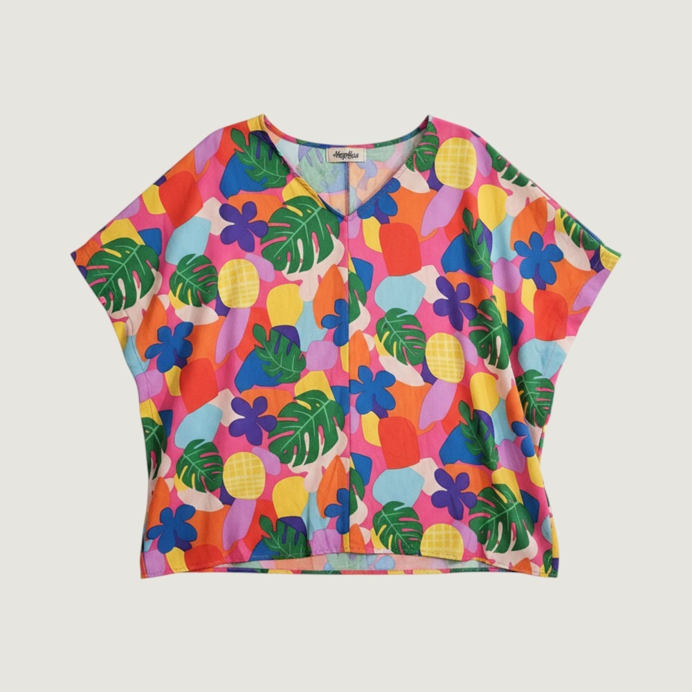 Haptics Boxy Tropical Fuschia Floral Blouse 1X-2X
